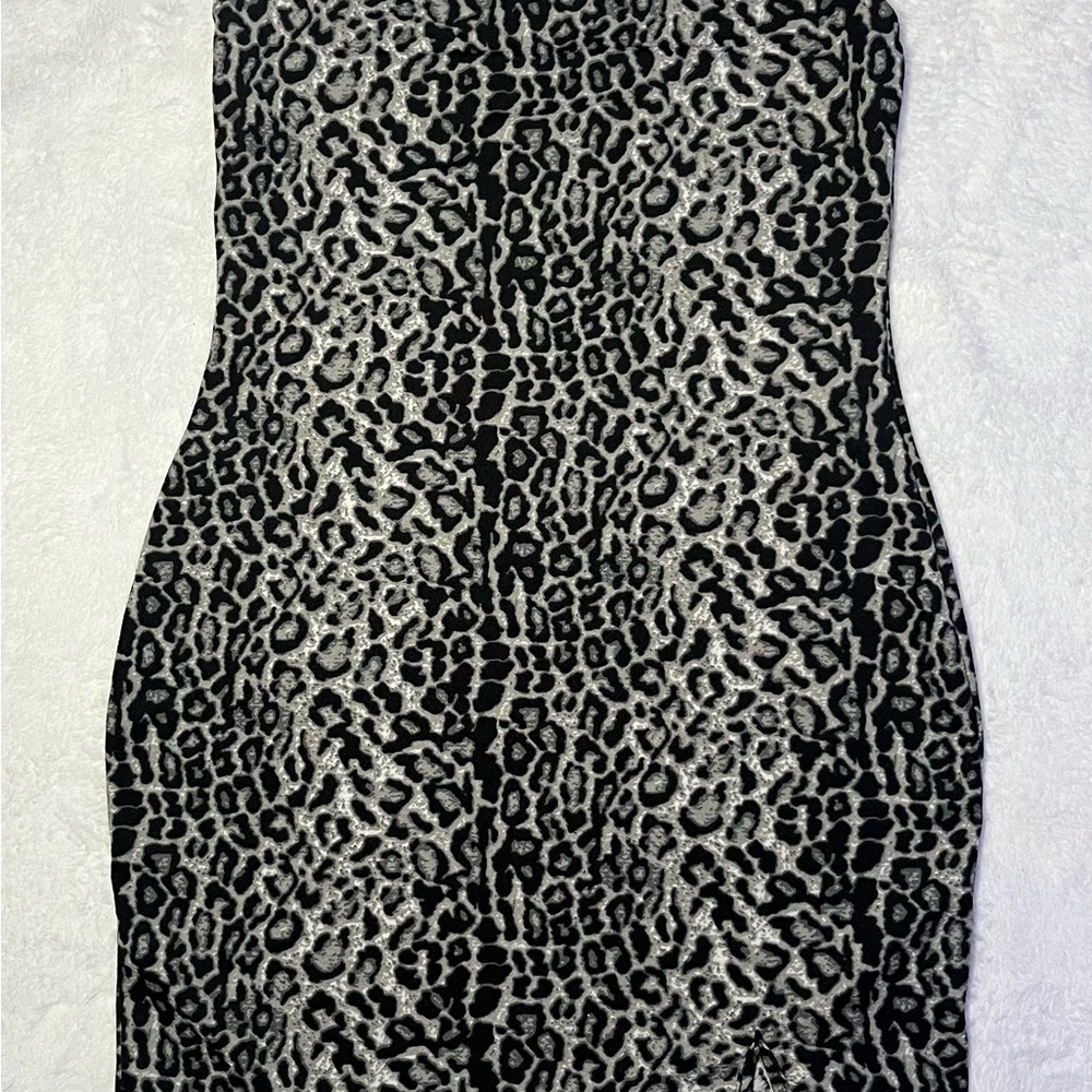 SHEIN Strapless Black and Gray Leopard Dress